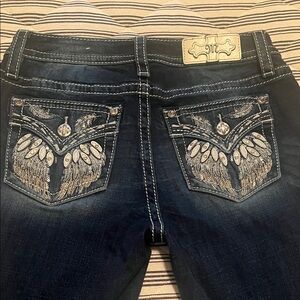 Miss Me Dark Blue Straight Leg Jeans with Silver Accents